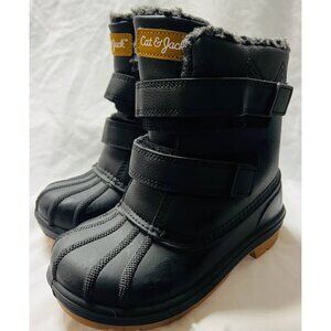 Cat & Jack Kids Winter Snow Boots Black Faux Fur Duck Boot Style Size 11